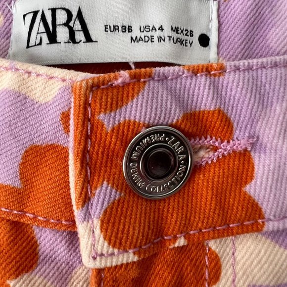 NEW! ZARA Signature Denim The 90's Short in Poppy Flower print ,Size 4 (EU 36) - Picture 9 of 16